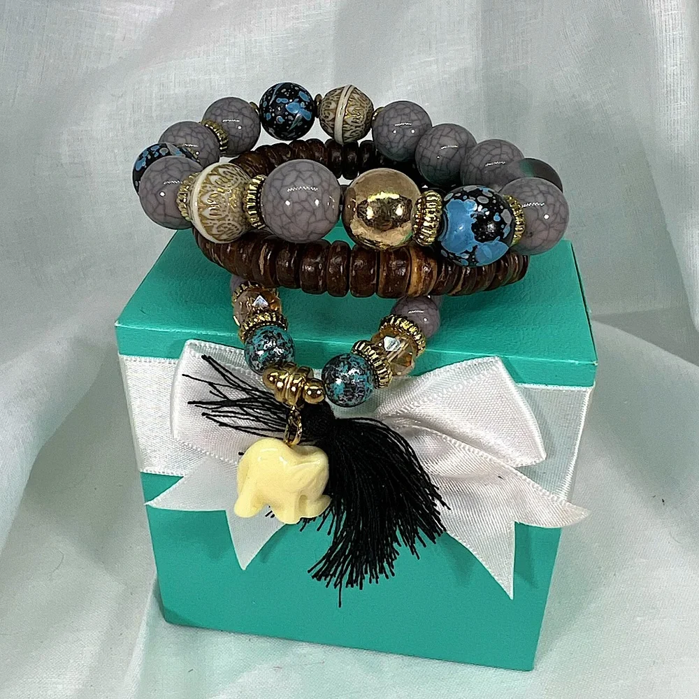 Bohemian Earthy Bracelet Stack 3 Piece Set